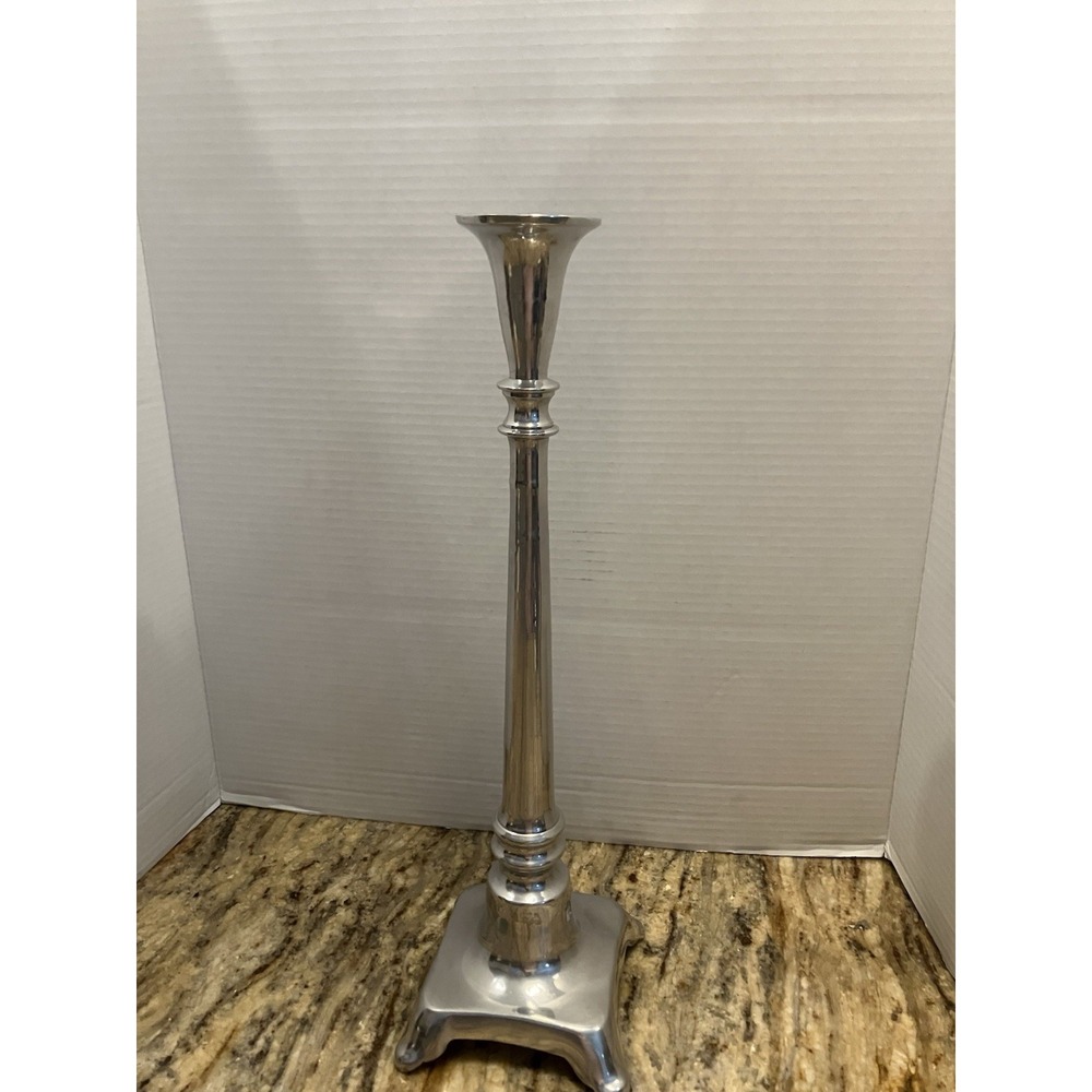 Vintage Tall Silver Toned Metal Candlestick Holder Centerpiece Square Base Retro